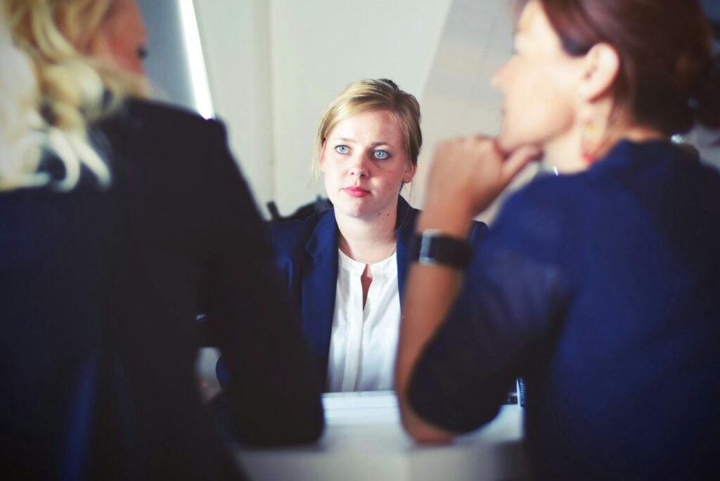 Job candidate participating in a panel interview